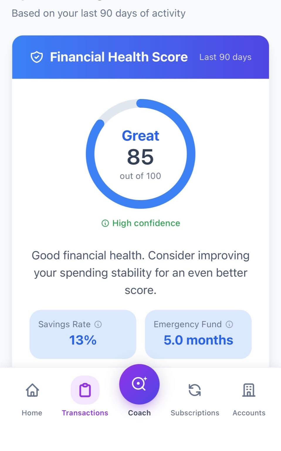 ClarifiQ financial health score screen